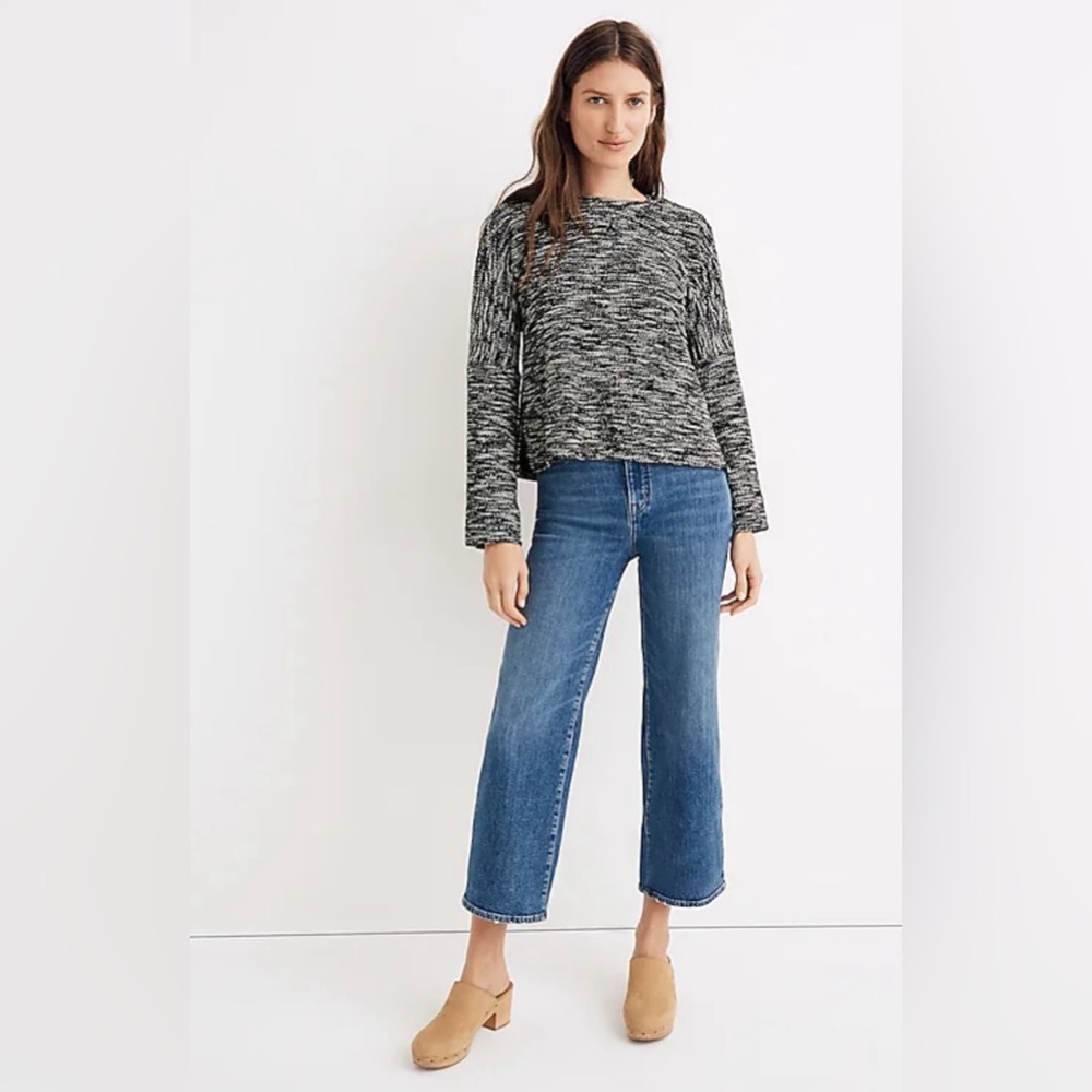 Madewell Asymmetrical Button-Shoulder Wide Sleeve Sweater in True Black Sz Small